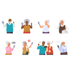 Old People With Phones Set Senior Woman And Man