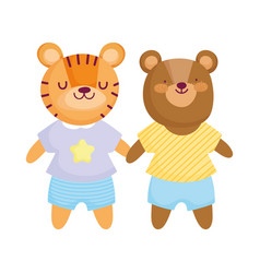 Cute Bear And Tiger With Clothes Animals Cartoon