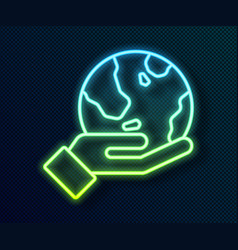 Glowing Neon Line Human Hand Holding Earth Globe