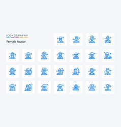 25 Female Avatar Blue Icon Pack