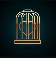 Gold Line Heart In Bird Cage Icon Isolated