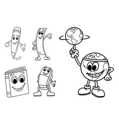 Set Of School Cartoon Characters For Coloring