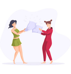 Smiling Female Friends Playing Pillow Fight