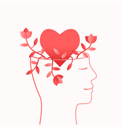 Head Heart Flowers Mental Health Self Love Concept