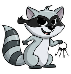 Raccoon Burglar Holding Keys Cartoon Clip Art