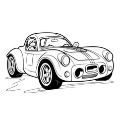 Vintage Sports Car Hand Drawn On White Background