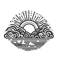 Stylized Sun Clouds Engraving