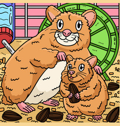 Mother Hamster And Baby Hamster Colored Cartoon