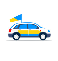 Blue And Yellow Car With Flag On Top Side View