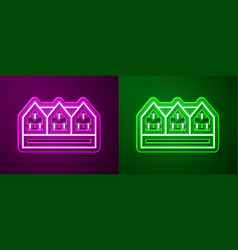 Glowing Neon Line Icelandic Wooden House Icon