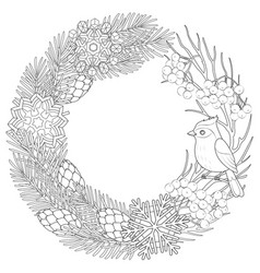 Christmas Wreath With Bird And Snowflakes Black