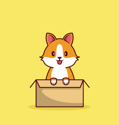 Cute Puppy In Box Cartoon Baby Animal Dog Flat