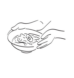 Line Art Hand Holding Noodles In Bowl