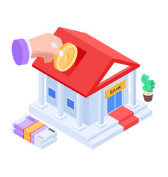 Trendy Isometric Icon Of Bank Saving