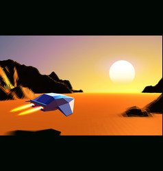 Arcade Space Ship Flying To The Sun In Orange