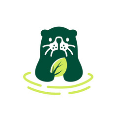 Sea Otter Leaf Green Nature Logo Mascot Icon