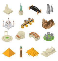 World Famous Landmarks Isometric Icons Set