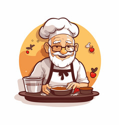 An Old Chef With A Cup Of Coffee In His Hand