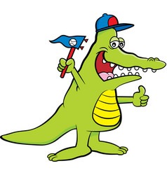 Alligator With A Baseball Cap And A Pennant