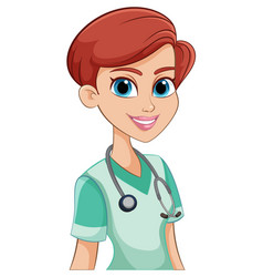 Cartoon Of A Smiling Nurse In Medical Attire