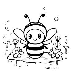 Cute Cartoon Bee With Flowers On White Background