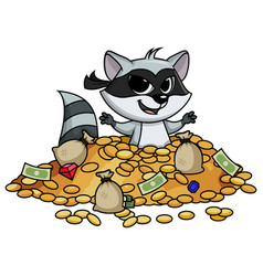 Raccoon Bandit Buried In Treasure Cartoon Clip Art