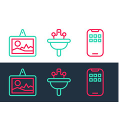 Set Line Mobile Apps Picture And Washbasin Icon