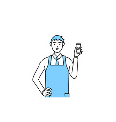 A Man In An Apron Using Smartphone At Work