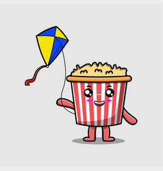 Cartoon Popcorn Character Playing Kite Flaying