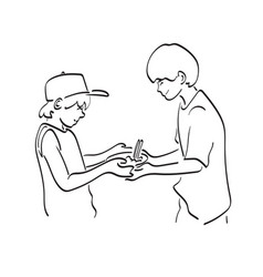 Line Art Boy Giving Noodles To His Friend