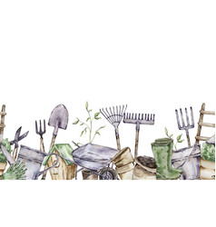 Watercolor Seamless Border Of Gardening Tools