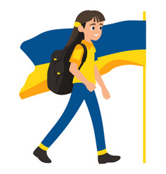 Young Female Student Walking With Ukrainian Flag