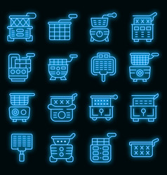 Deep Fryer Icons Set Neon