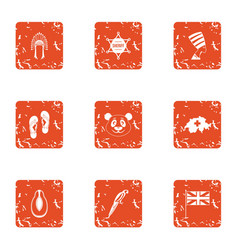 Far East Trip Icons Set Grunge Style