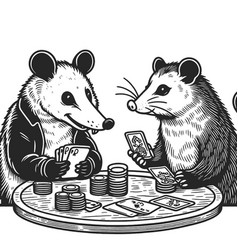 Raccoon And Opossum Playing Poker