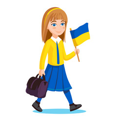 Young Caucasian Girl Smiling Walking With A Flag