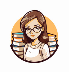 Woman With Glasses And Books Round Icon