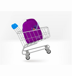 Shopping Cart With School Bag 3d Isolated