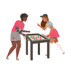 Happy Man And Woman Playing Table Football Board