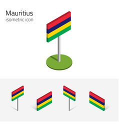 Mauritius Flag Set 3d Isometric Flat Icons