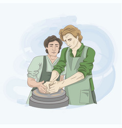 Two Men Attend Pottery Classes Standing Near