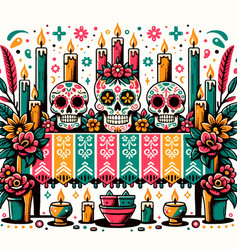 Day Of The Dead Altar Marigold Skulls And Candles