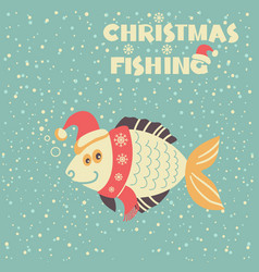 Christmas Funny Fish In Santa Red Hat And Holiday