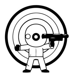 Cartoon Character Shooting A Target With A Gun