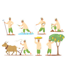 Happy Indian Farmer In Different Poses Flat Set