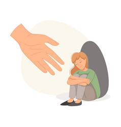 Human Hand Help To Young Girl In Depression