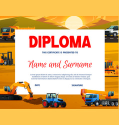 Kids Diploma With Construction Industry Machinery