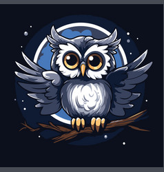 Owl With Wings On A Tree Branch In Cartoon Style