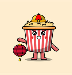 Cute Cartoon Popcorn Chinese Holding Lantern