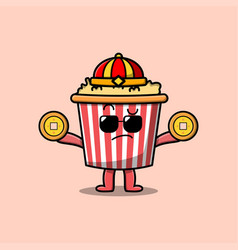 Cute Cartoon Popcorn Chinese Holding Coin